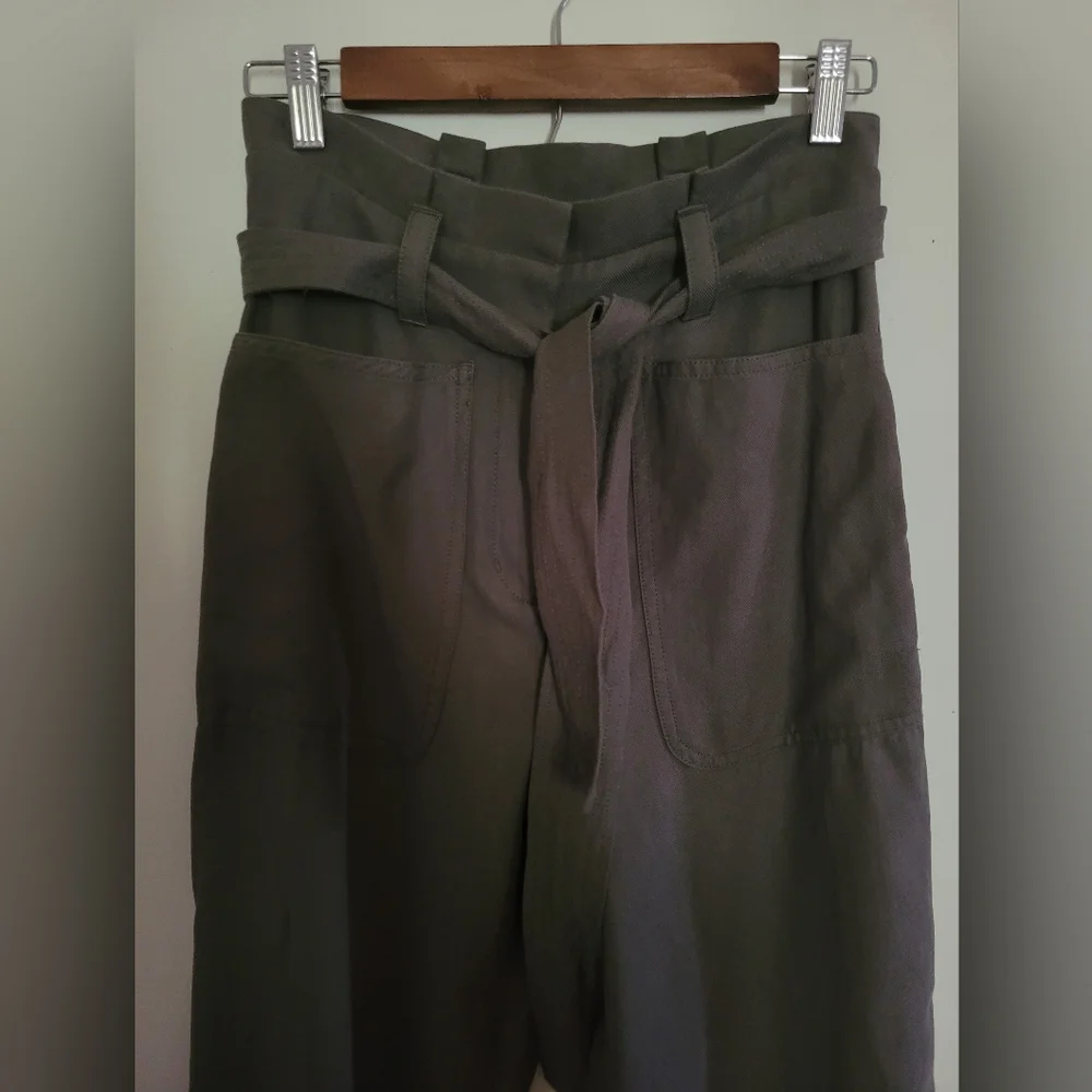 Express Olive Green Office Business Casual Paperbag High Waist Ankle Trousers 2